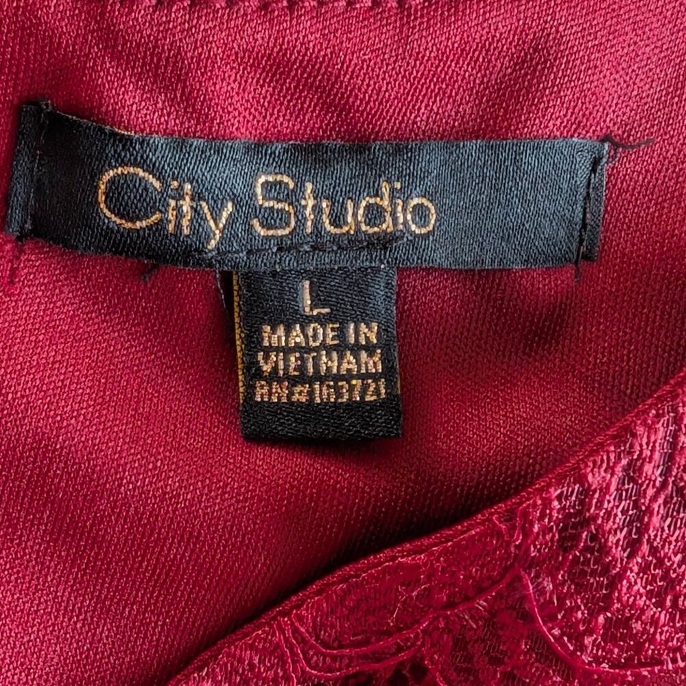 City Studio Women's Large Lace Mini Bodycon Dress Dark Red Slim Red NWT - Picture 12 of 16